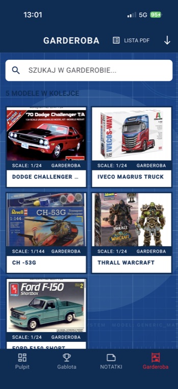 Ekran magazynu i kolekcji w ScaleBook