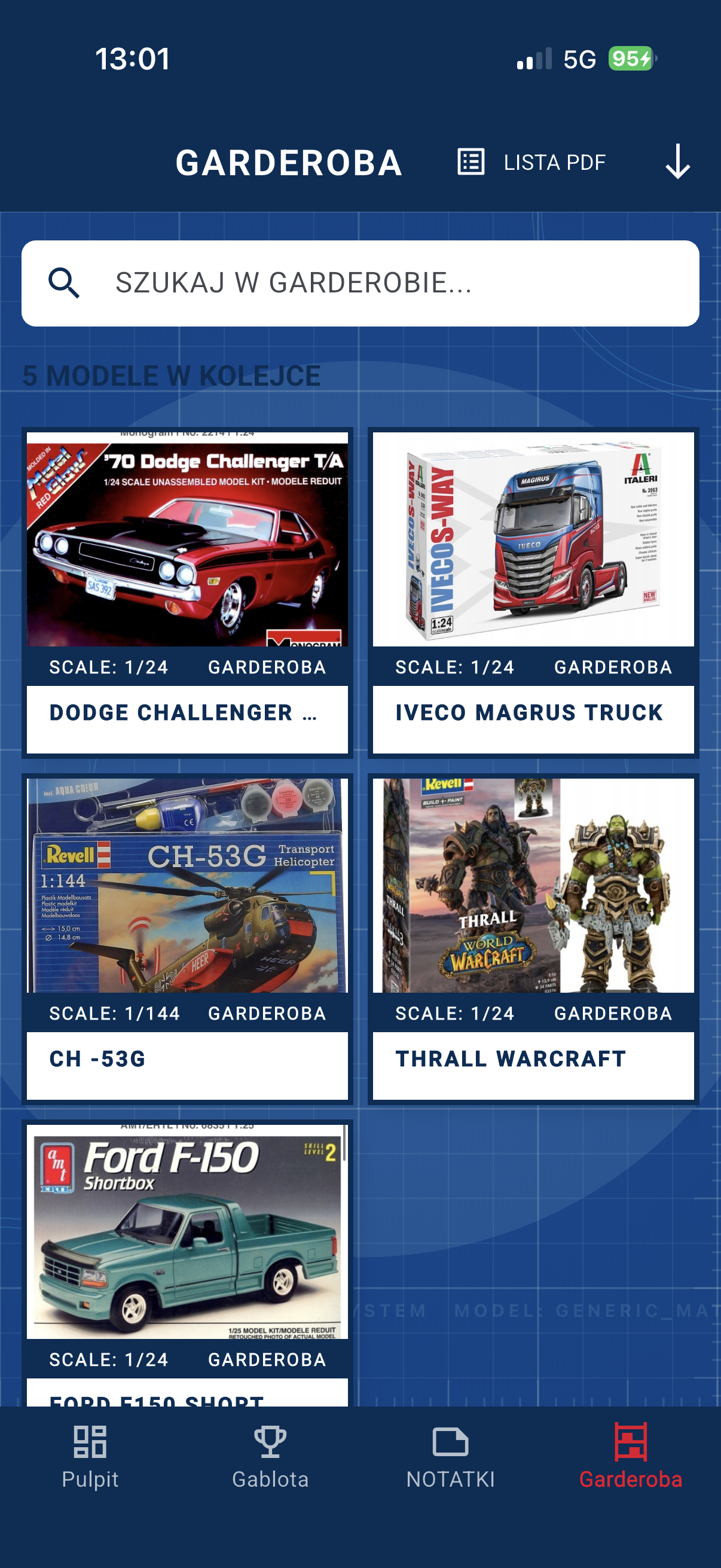 Gablota ukończonego modelu w ScaleBook