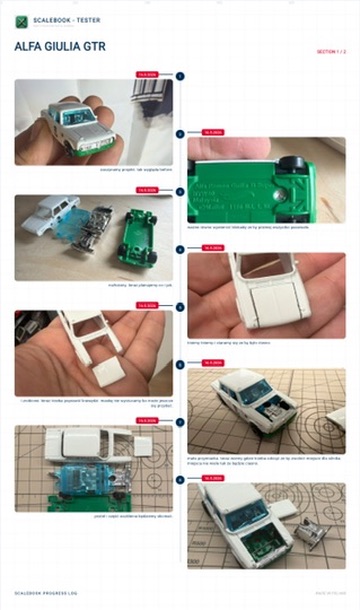 Ekran plakatu z etapami budowy modelu w ScaleBook