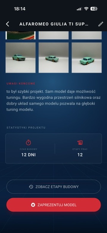 Statystyki projektu i przycisk Zaprezentuj model